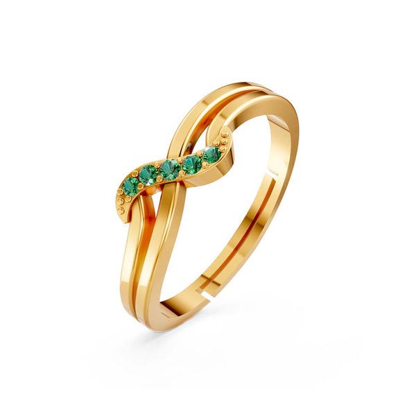 925 Sterling Silver 24K Gold-Plated Green Stone Wave Open Ring for Women & Girls