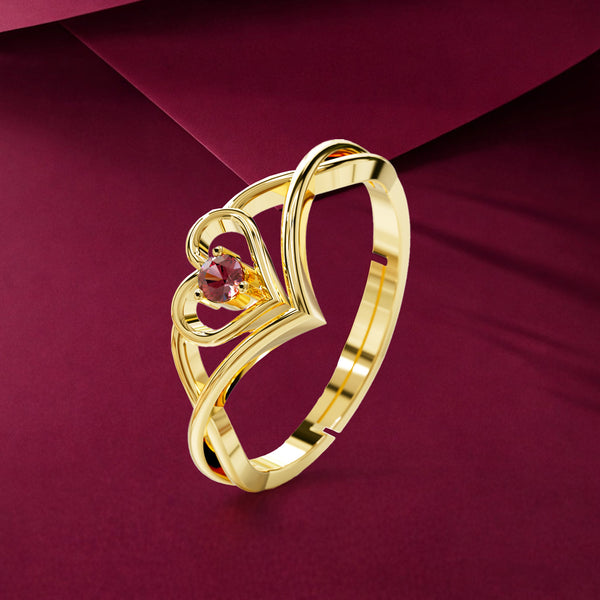 925 Sterling Silver Gold-Plated Red Heart Solitaire Open Ring for Women & Girls