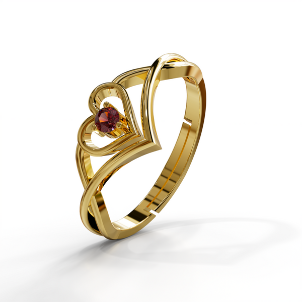 925 Sterling Silver Gold-Plated Red Heart Solitaire Open Ring for Women & Girls