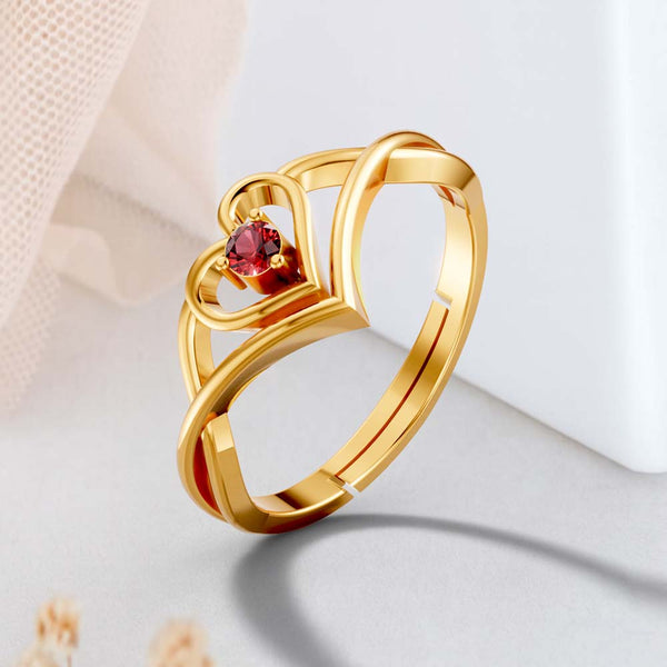 925 Sterling Silver Gold-Plated Red Heart Solitaire Open Ring for Women & Girls