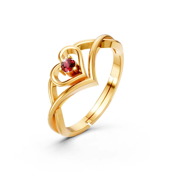 925 Sterling Silver Gold-Plated Red Heart Solitaire Open Ring for Women & Girls