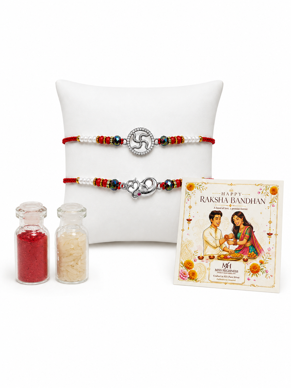 Miss Highness 925 Silver Swastik & Ganesha Rakhi Set of 2 for Brother
