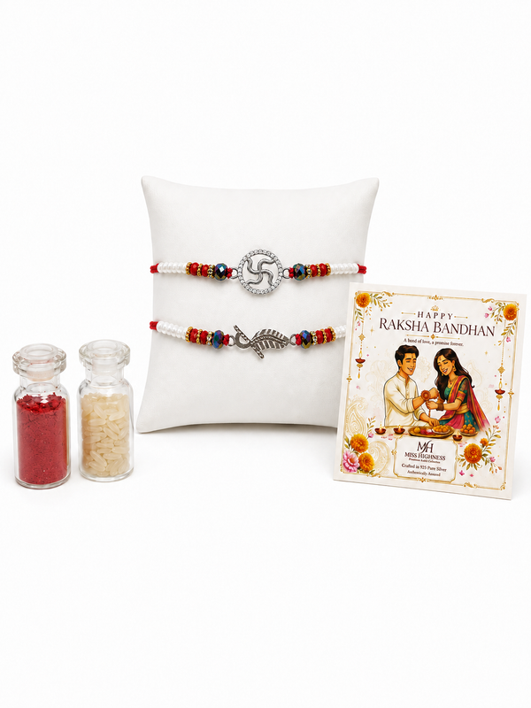 Miss Highness 925 Sterling Silver Swastik & Krishna Rakhi Set for Brother
