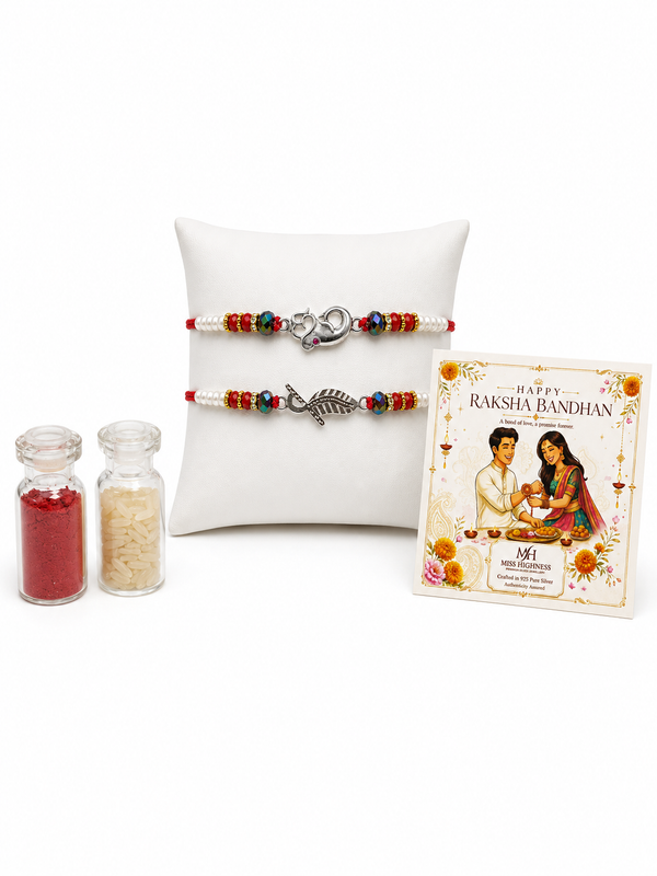 Miss Highness 925 Sterling Silver Ganesha & Krishna Rakhi Set for Brother