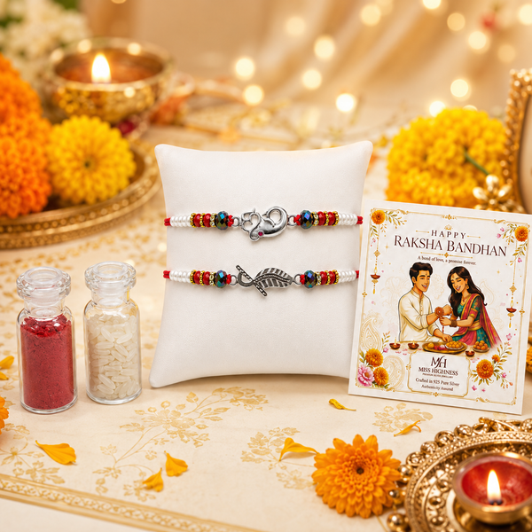 Miss Highness 925 Sterling Silver Ganesha & Krishna Rakhi Set for Brother