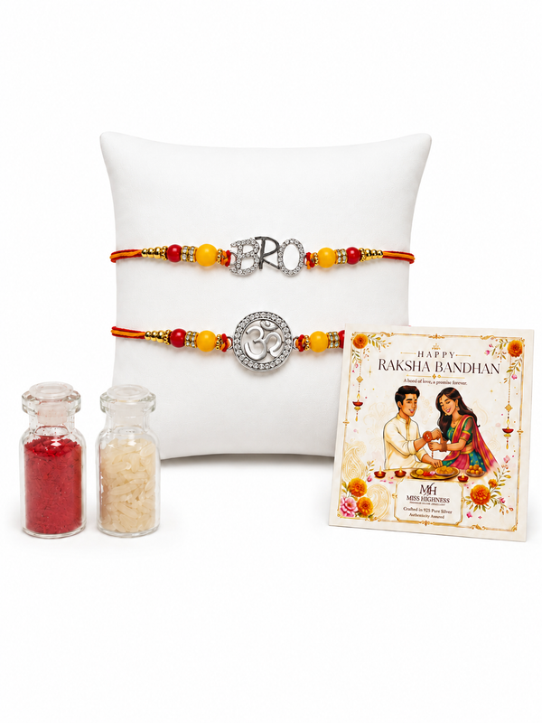 Miss Highness 925 Sterling Silver Bro & Om Rakhi Set for Brother