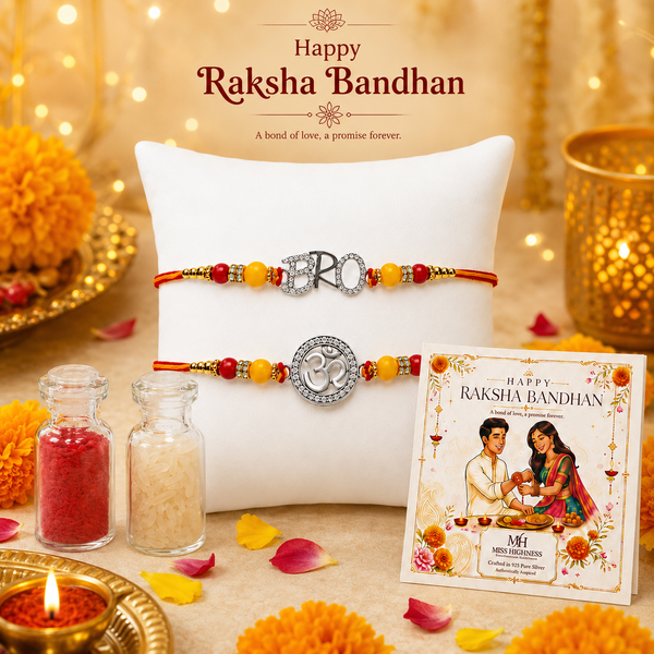 Miss Highness 925 Sterling Silver Bro & Om Rakhi Set for Brother