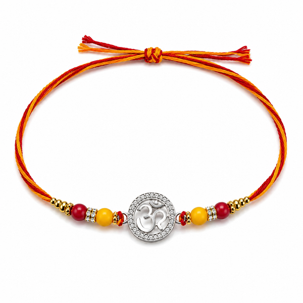 Miss Highness 925 Sterling Silver Om Rakhi for Brother with CZ Stone