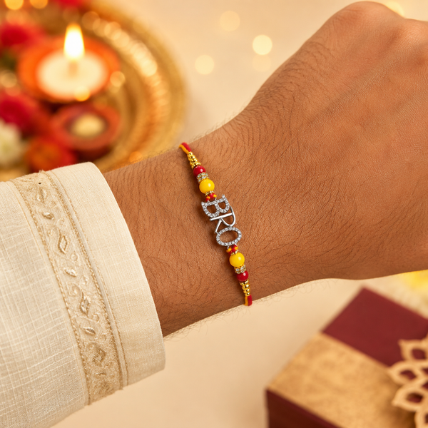 Miss Highness 925 Sterling Silver Bro Letter Rakhi for Brother with CZ