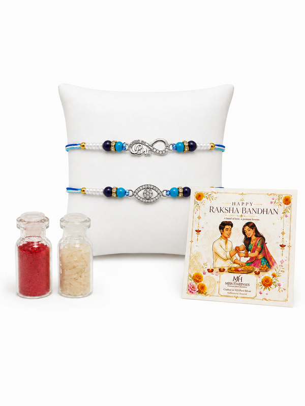 Miss Highness 925 Silver Bro Infinity & Evil Eye Rakhi Set for Brother