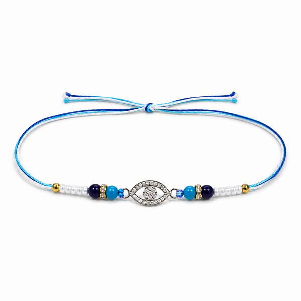 Miss Highness 925 Sterling Silver Evil Eye Rakhi for Brother with CZ Stones