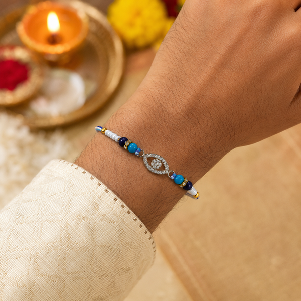 Miss Highness 925 Sterling Silver Evil Eye Rakhi for Brother with CZ Stones
