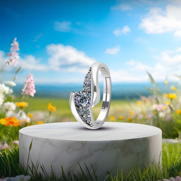 925 Crystal Sterling Silver Solitaire Diamond Statement Ring