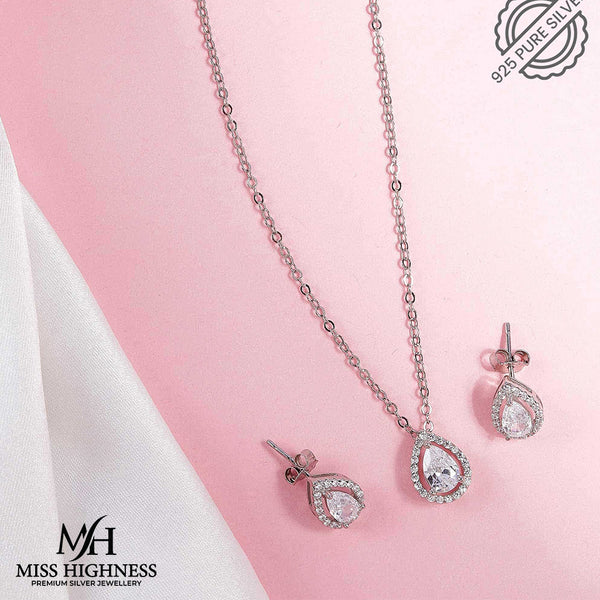 925 Silver Drop Shape Pendant Set