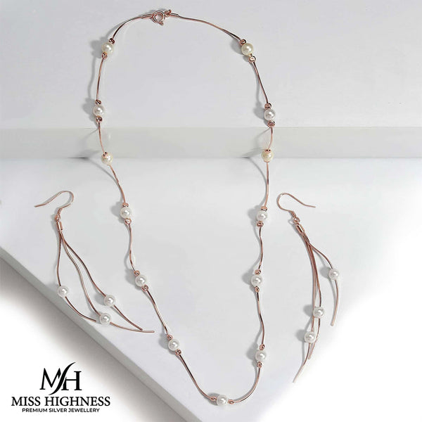 Rose Gold Plated Pearl-Studded Silver Pendant set