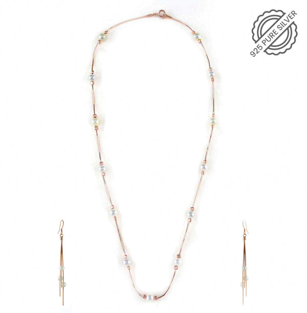 Rose Gold Plated Pearl-Studded Silver Pendant set