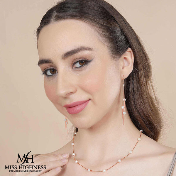 Rose Gold Plated Pearl-Studded Silver Pendant set