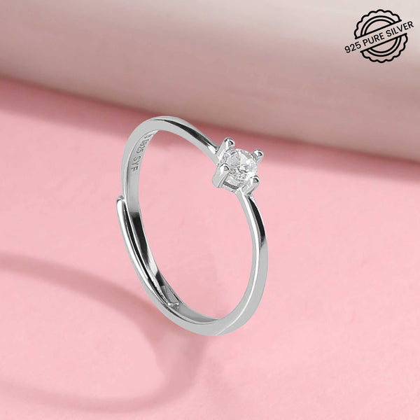 Pure 925 Silver Solitaire Ring [ Adjustable Size]