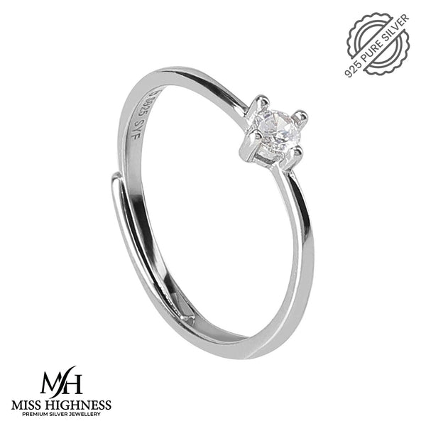Pure 925 Silver Solitaire Ring [ Adjustable Size]