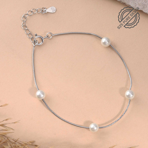 Tiny Single Line Silver Pearl Bracelet