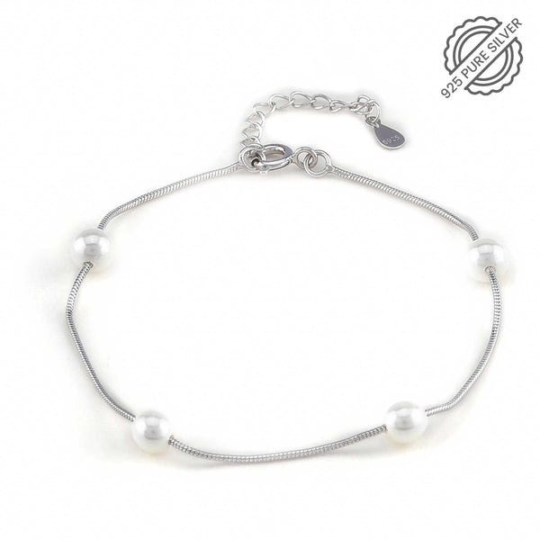 Tiny Single Line Silver Pearl Bracelet
