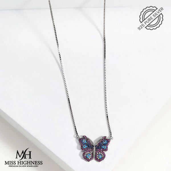 Evil Eye Butterfly Silver Necklace