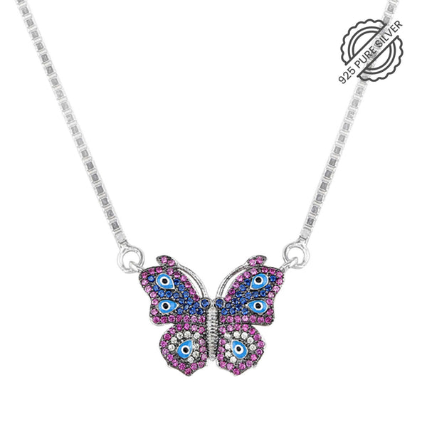 Evil Eye Butterfly Silver Necklace
