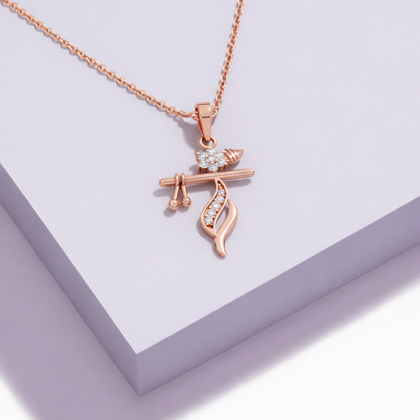 Miss Highness Shri Krishna Bansuri Pendant Rose Gold-Plated 925 Silver | CZ Studded Flute Necklace for Women