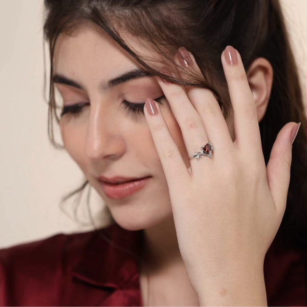 Miss Highness 925 Sterling Silver Red Heart CZ Stone Ring for Women & Girls