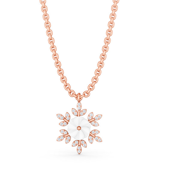 Miss Highness Floral Pendant Necklace Rose Gold Finish with AAA+ Zircon & White Shell Design For Women