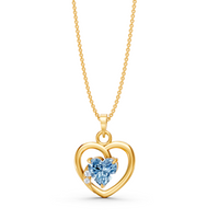 Miss Highness Blue Heart Solitaire Pendant in Gold-Plated 925 Silver | Dual Heart CZ Necklace for Women