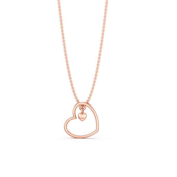 Miss Highness 925 Sterling Silver Rose Gold Plated Open Heart Pendant with Dangling Mini Heart Charm for Women