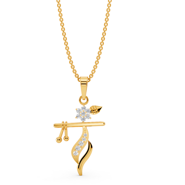 Miss Highness Shri Krishna Bansuri Pendant Gold-Plated 925 Silver | CZ Studded Flute Necklace for Men & Women