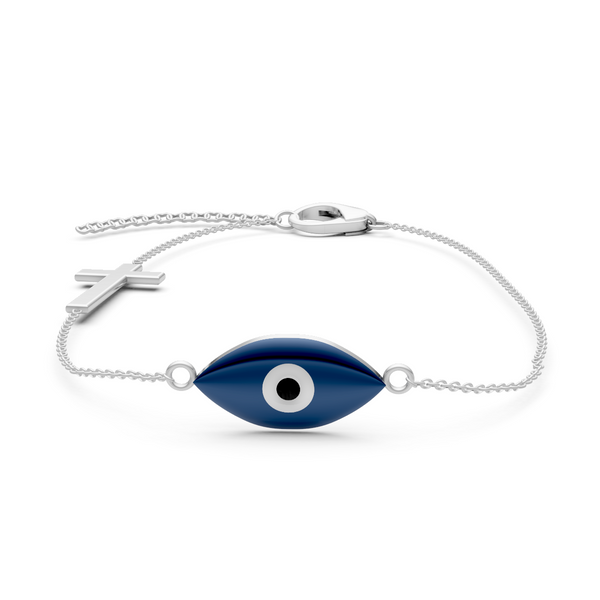 Evil Eye Sterling Silver Bracelet with Cross