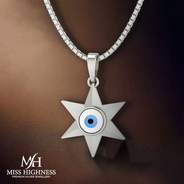 Pure 925 Silver Star Evil Eye Pendant with chain
