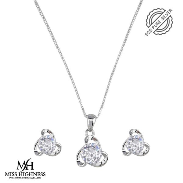 Solitare Silver Pendant Set