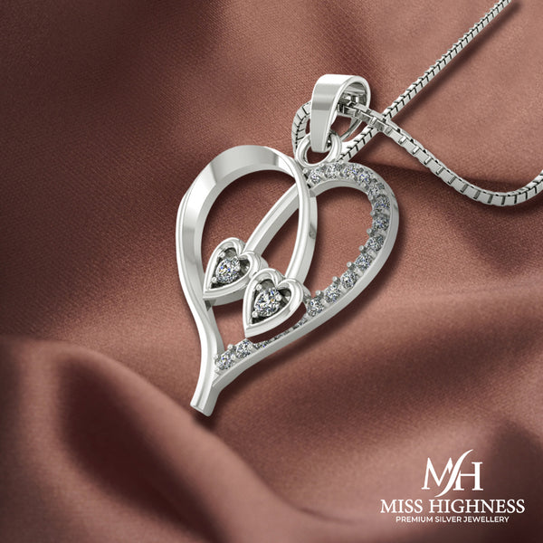 Pure 925 Silver Beautiful Love Heart Pendant with chain