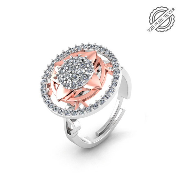 Pure 925 Silver Delicate Halo Rose Gold Stylish Ring For Ladies