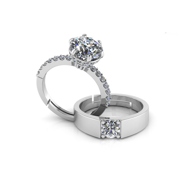 925 Sterling Silver Solitaire Miss Carat Special Couple's Ring