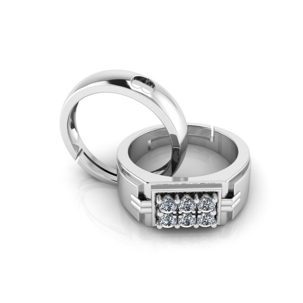 Pure 925 Silver Hip Hop Heart Shape Couple's Ring