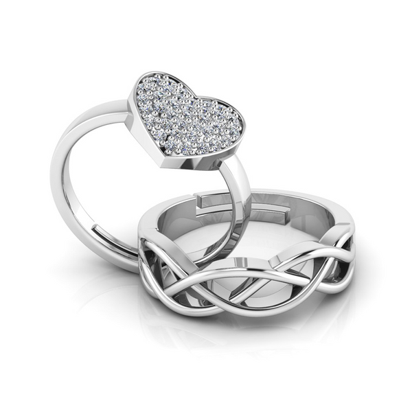925 Pure Starling Silver Trendor Heart Decor Special and Celtic Knot Couple's Ring