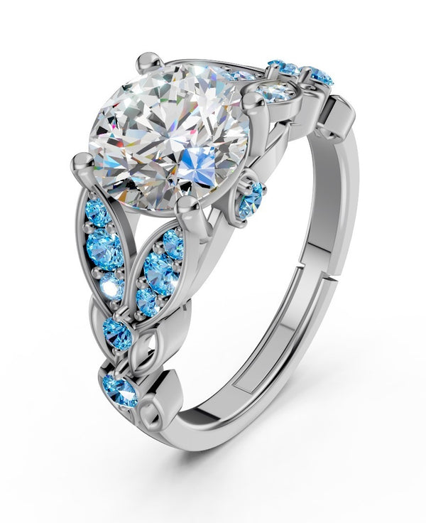 Miss Highness 925 Silver Adjustable Finger Size Elegant Silver-Plated Engagement Ring for Women