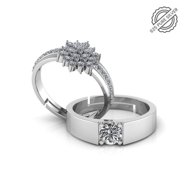 925 Sterling Silver Solitaire Pretty Posy Cocktail Ring For Couple's
