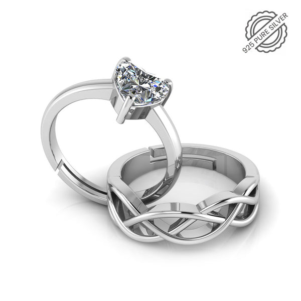 925 Sterling Silver Heart Shape Single Diamond and Celtic Knot Ring for Couple's