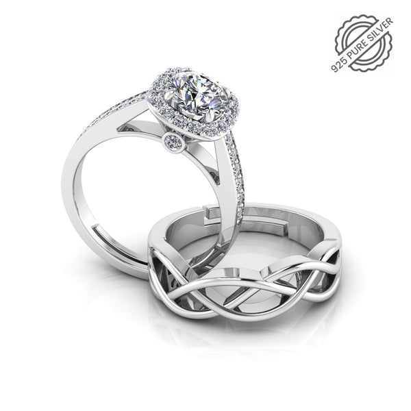 925 Pure Starling One Single Promise Silver and Celtic Knot Couple's Ring