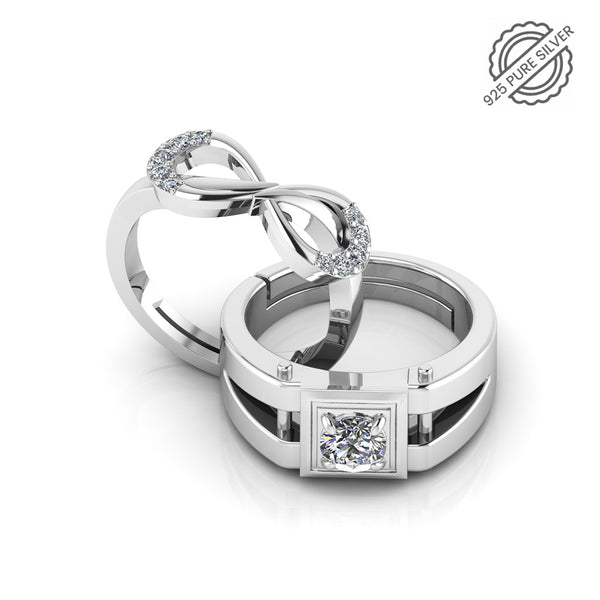 925 Pure Sterling Silver Zircon Infinity and Stardom Mens Couple's Ring