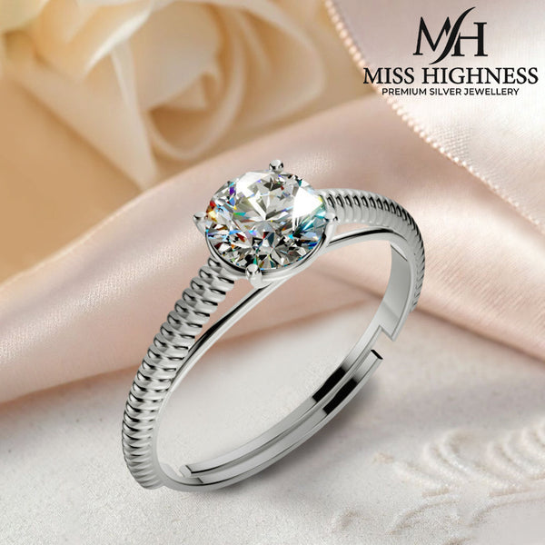 925 Sterling Silver Adjustable Rings | Rhodium Plated Cubic Zirconia Ring for Men & Women