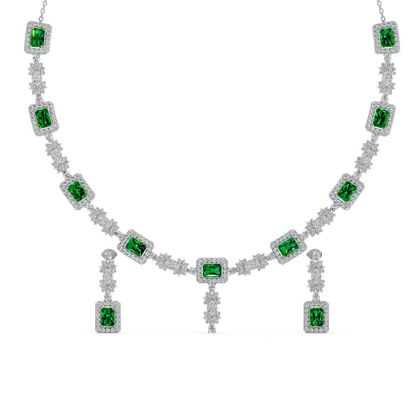 Miss Highness Emerald Green Necklace Set with American Diamonds | Bridal Jewelry for Women & Girls