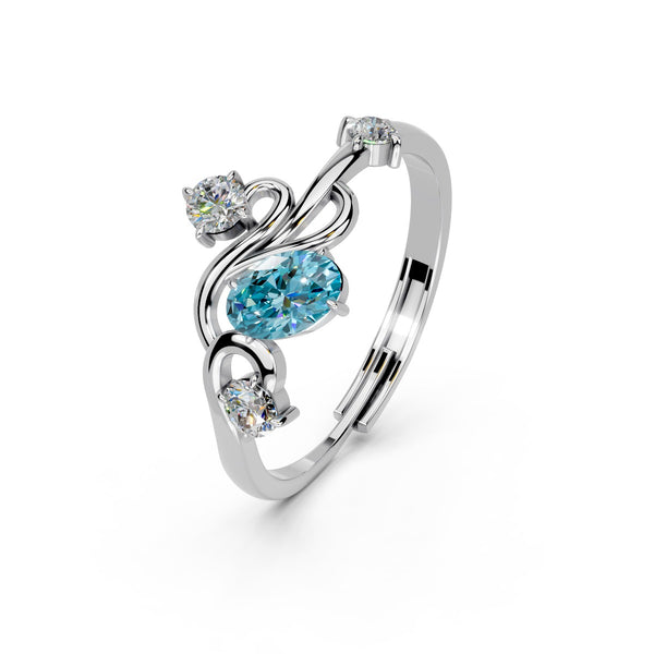 Miss Highness Pure 925 Sterling Silver Blue Oval CZ Stone Ring for Women