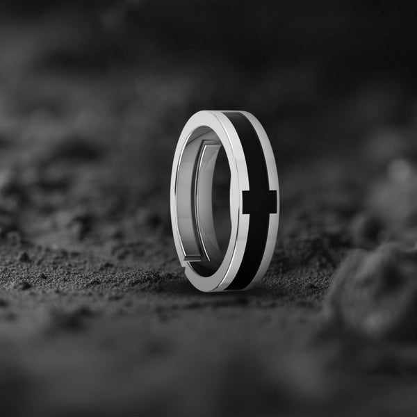 925 Pure Silver Black Cross Fidget Rings For Men